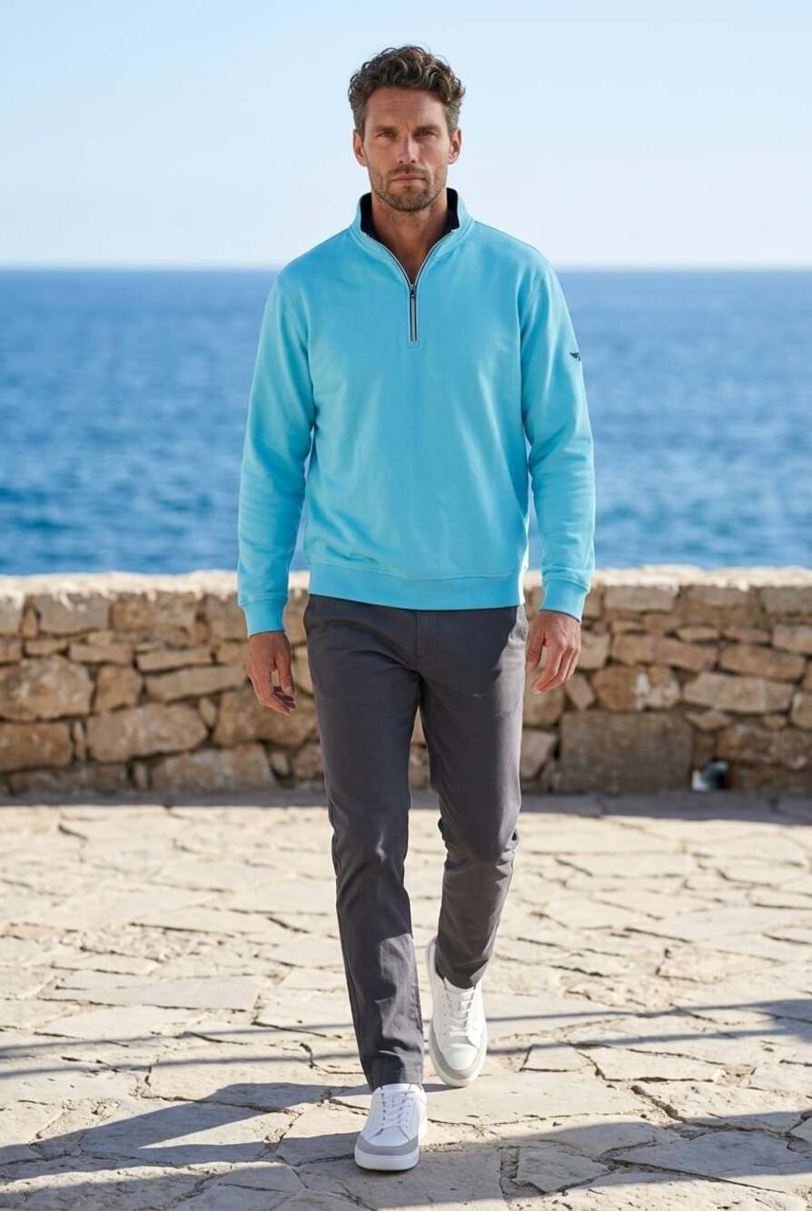 FootJoy Men's 1/4 Zip Performance Golf Pullover Light Blue Size XL